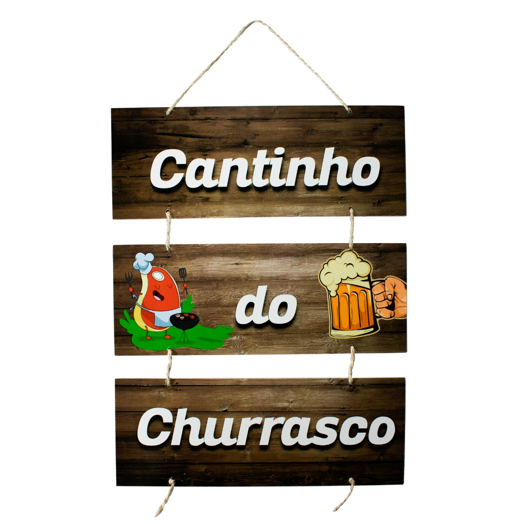 Placa Decorativa Frases Churrasco Com Corda 70x40 Cm