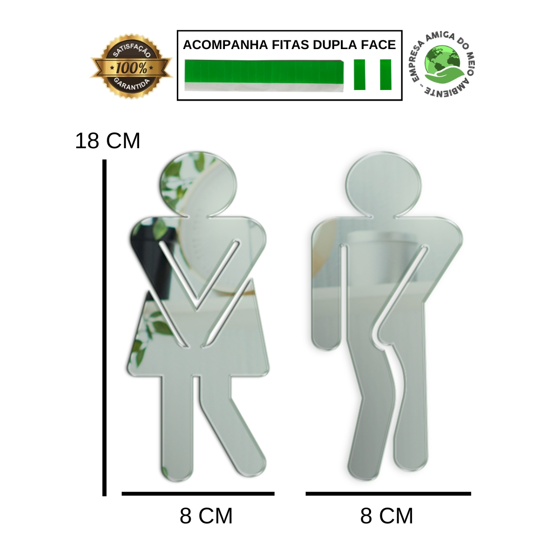 Placa Indicativa Sinalização Banheiro Acrílico Espelhado Kit