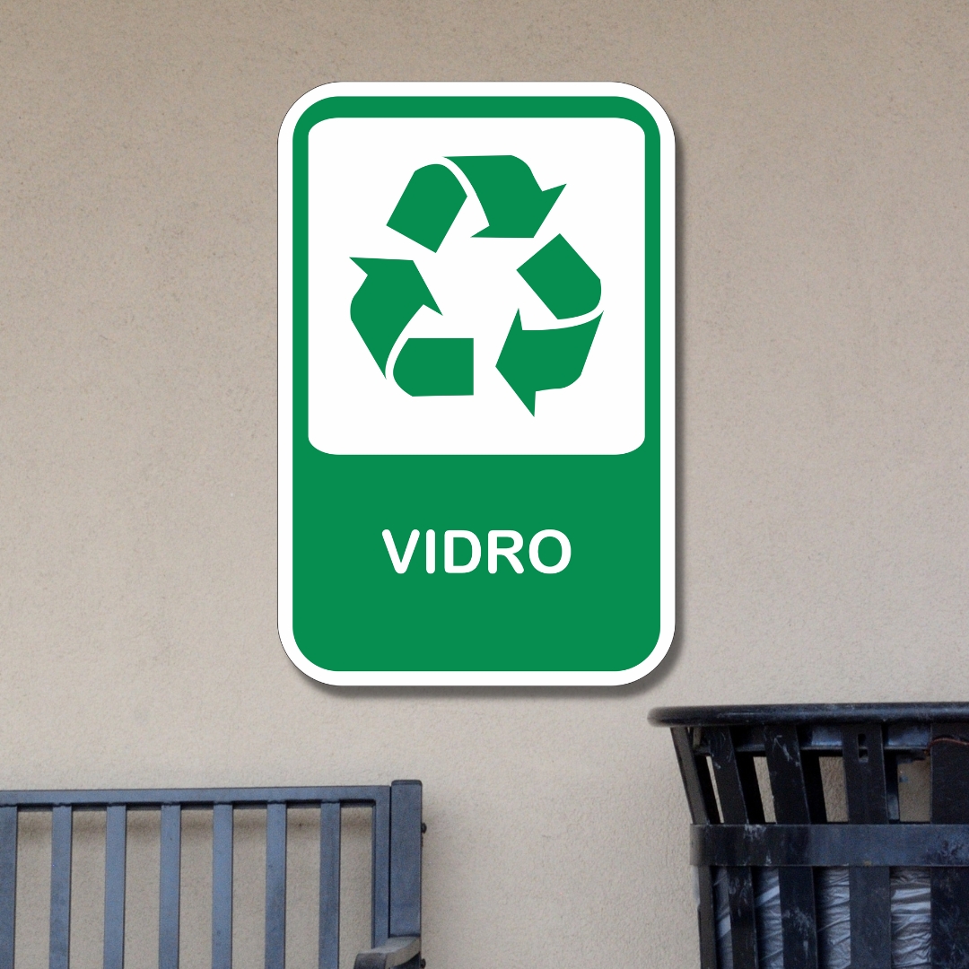 Placa de Sinalização Aviso Reciclagem Vidro 20x13 cm