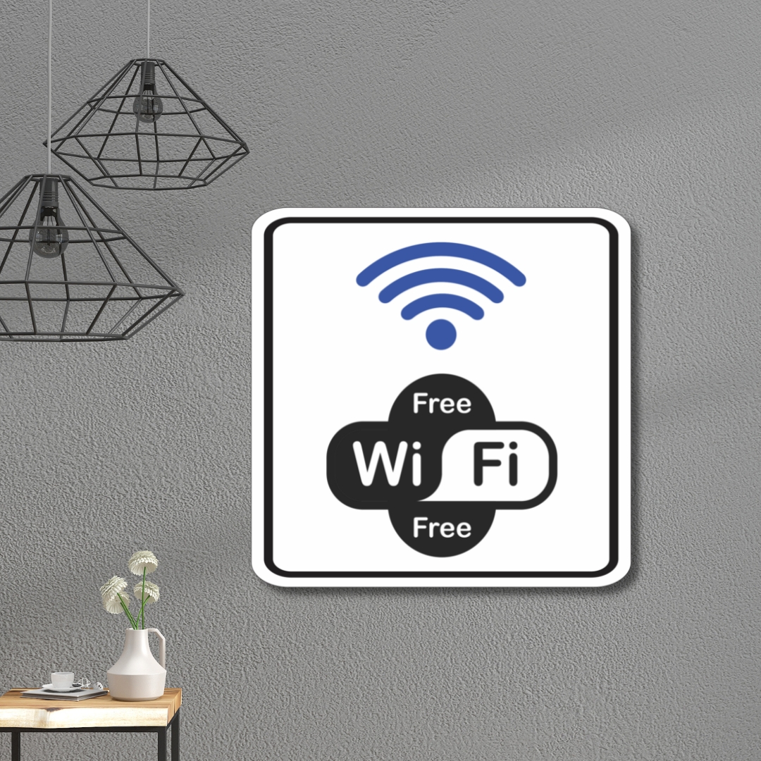 Placa de Sinalização Aviso Wifi Free 15x15 cm
