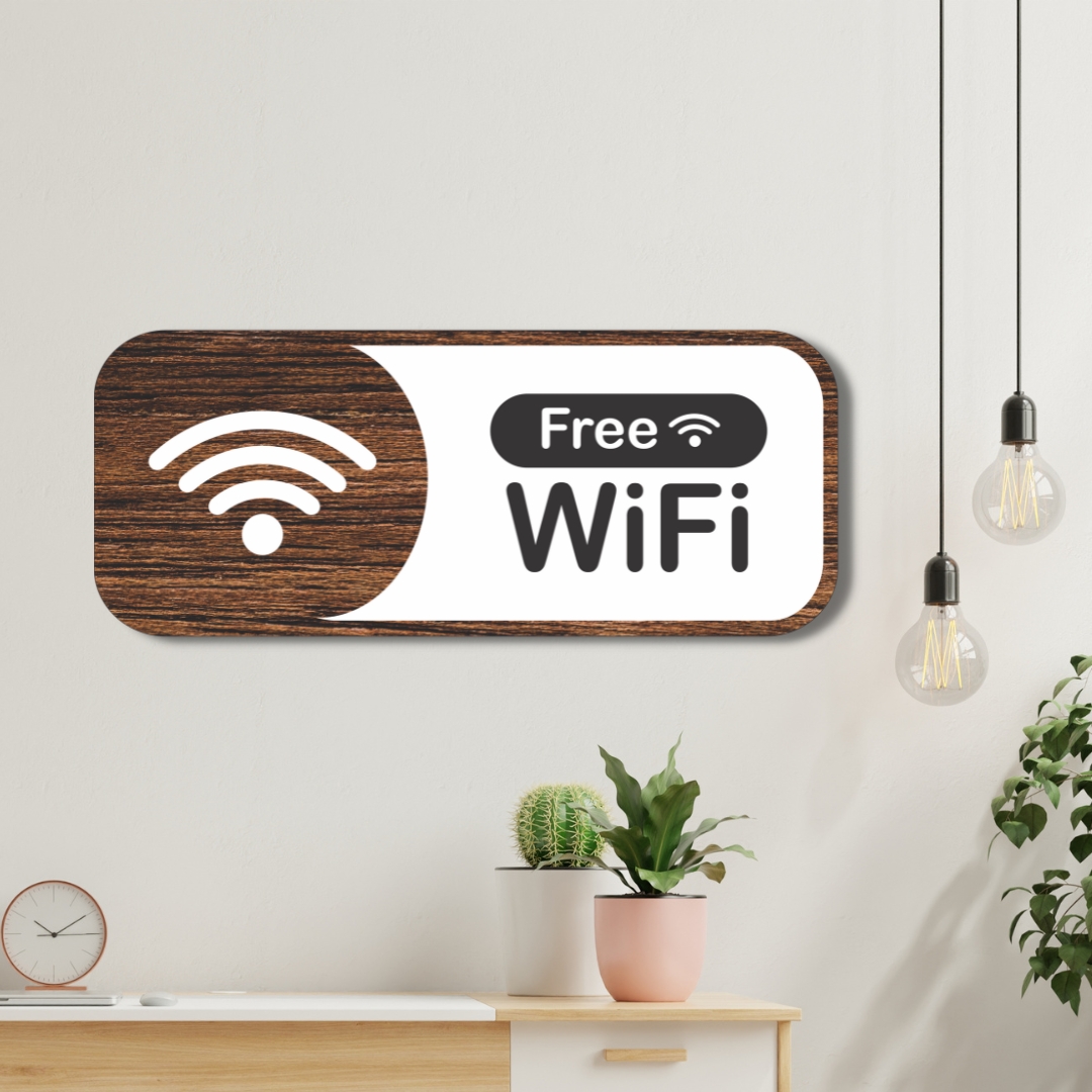 Placa de Sinalização Aviso Wifi Free 25x10 cm