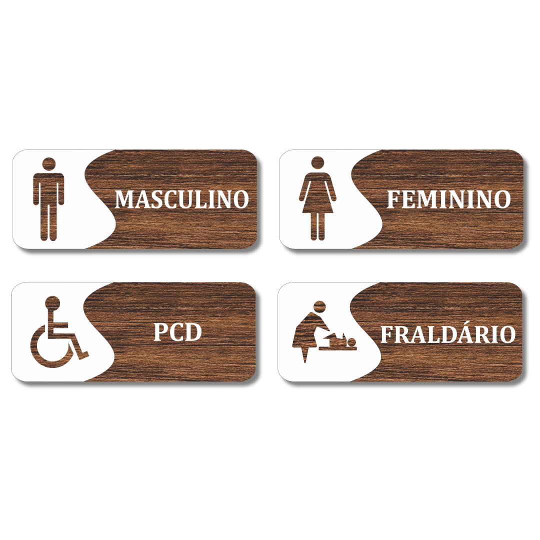 Placas Sinalização Banheiros Pcd Fraldário Kit 4 peças