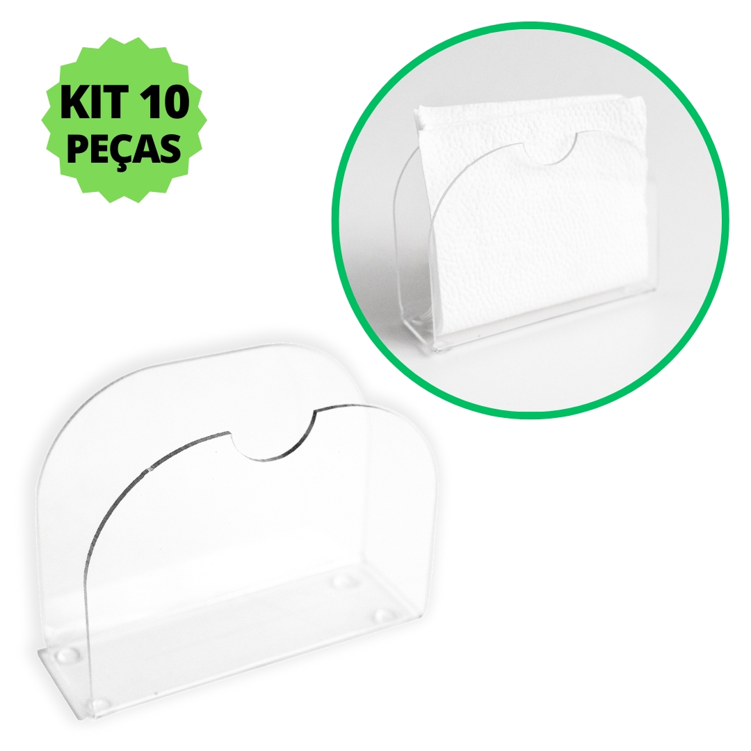 Porta Guardanapos Acrílico PS Cristal Mesa Bancada Kit 10 Un