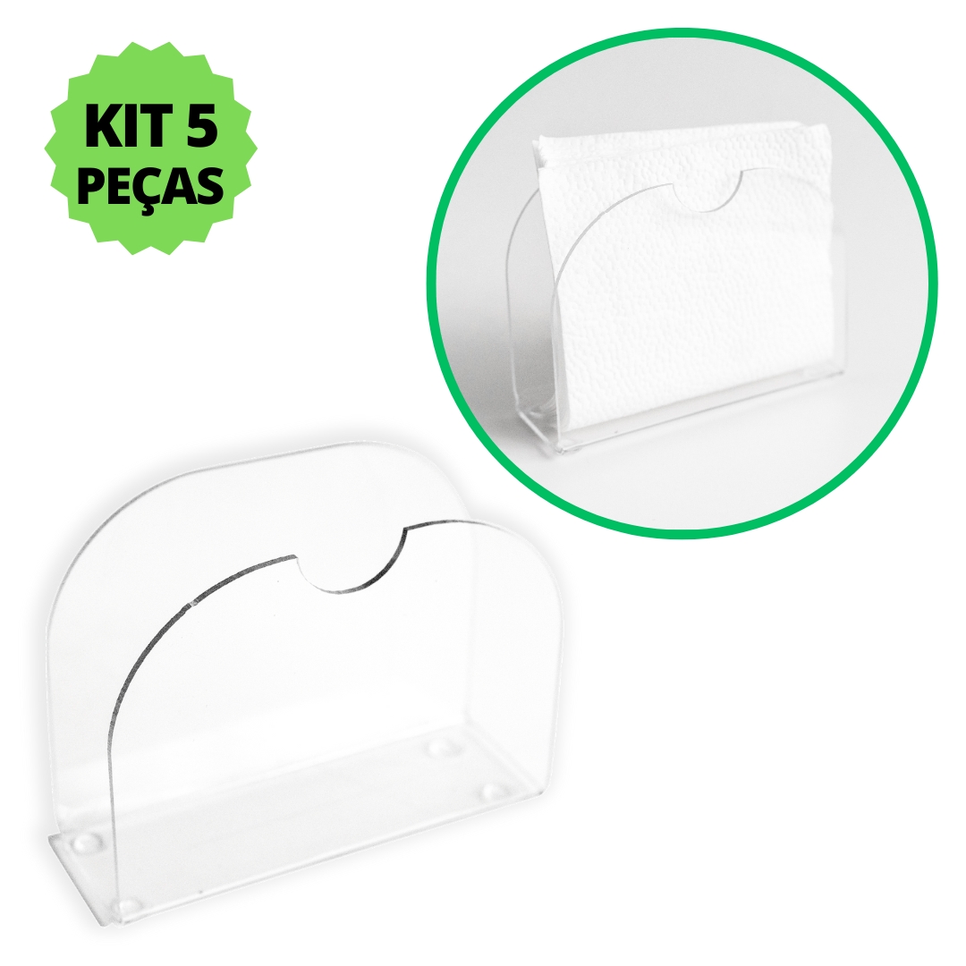 Porta Guardanapos Acrílico PS Cristal Mesa Bancada Kit 5 Un