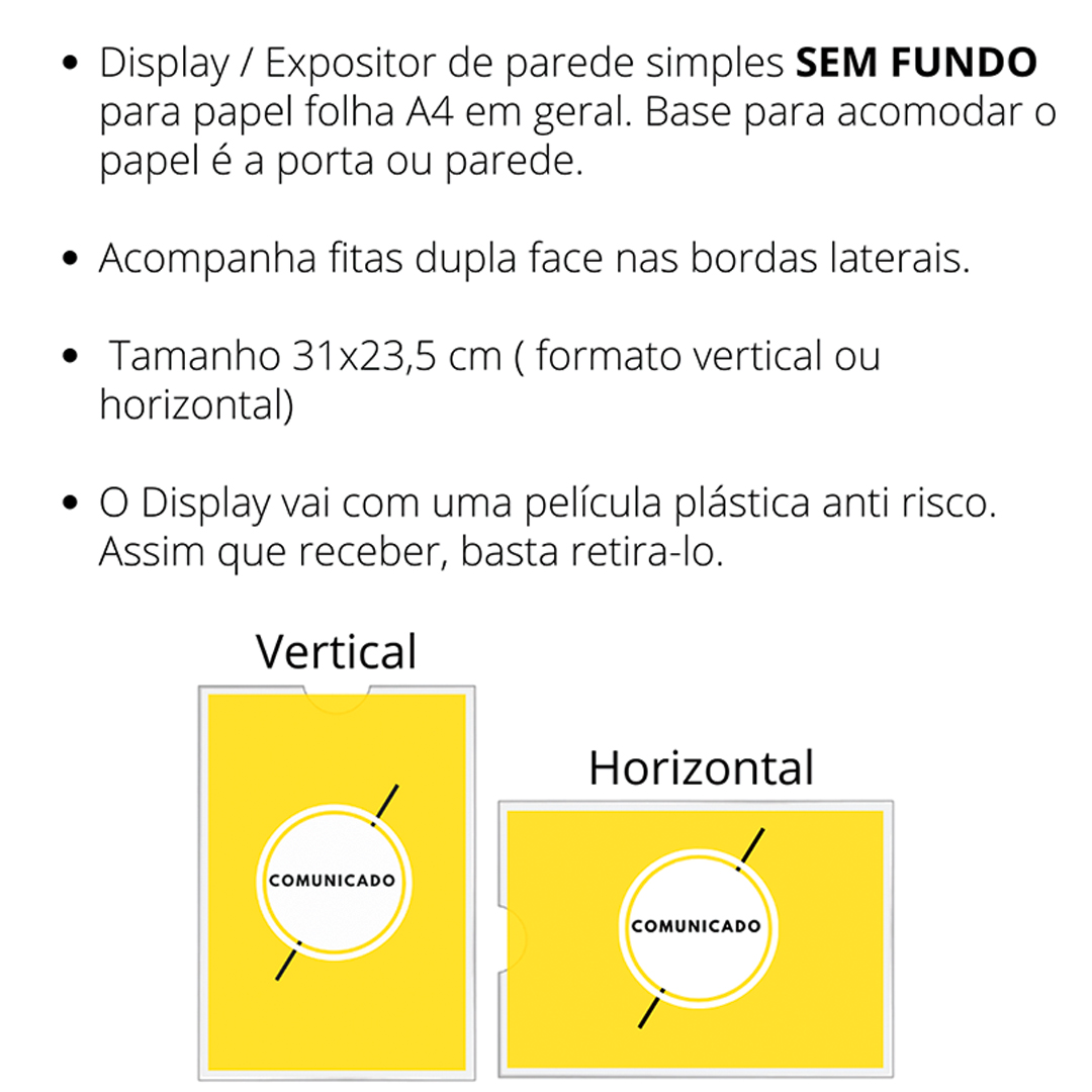 Quadro De Aviso A4 Display De Parede Acrílico Ps Kit 10 Pçs