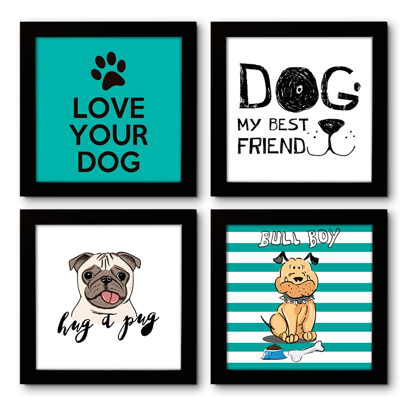 Quadro Decorativo Composê 40x40 Cm Cachorros Dog