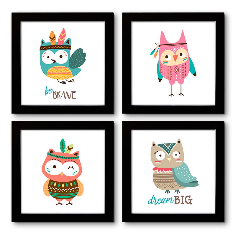 Quadro Decorativo Composê 40x40 Cm Corujas