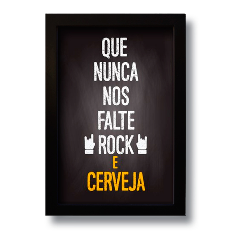 Quadro Decorativo Frase Rock e Cerveja  33x43 cm