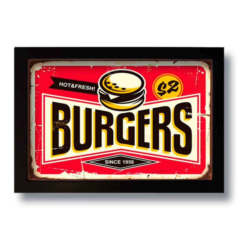 Quadro Decorativo Vintage Burgers Cozinha  33x43 cm