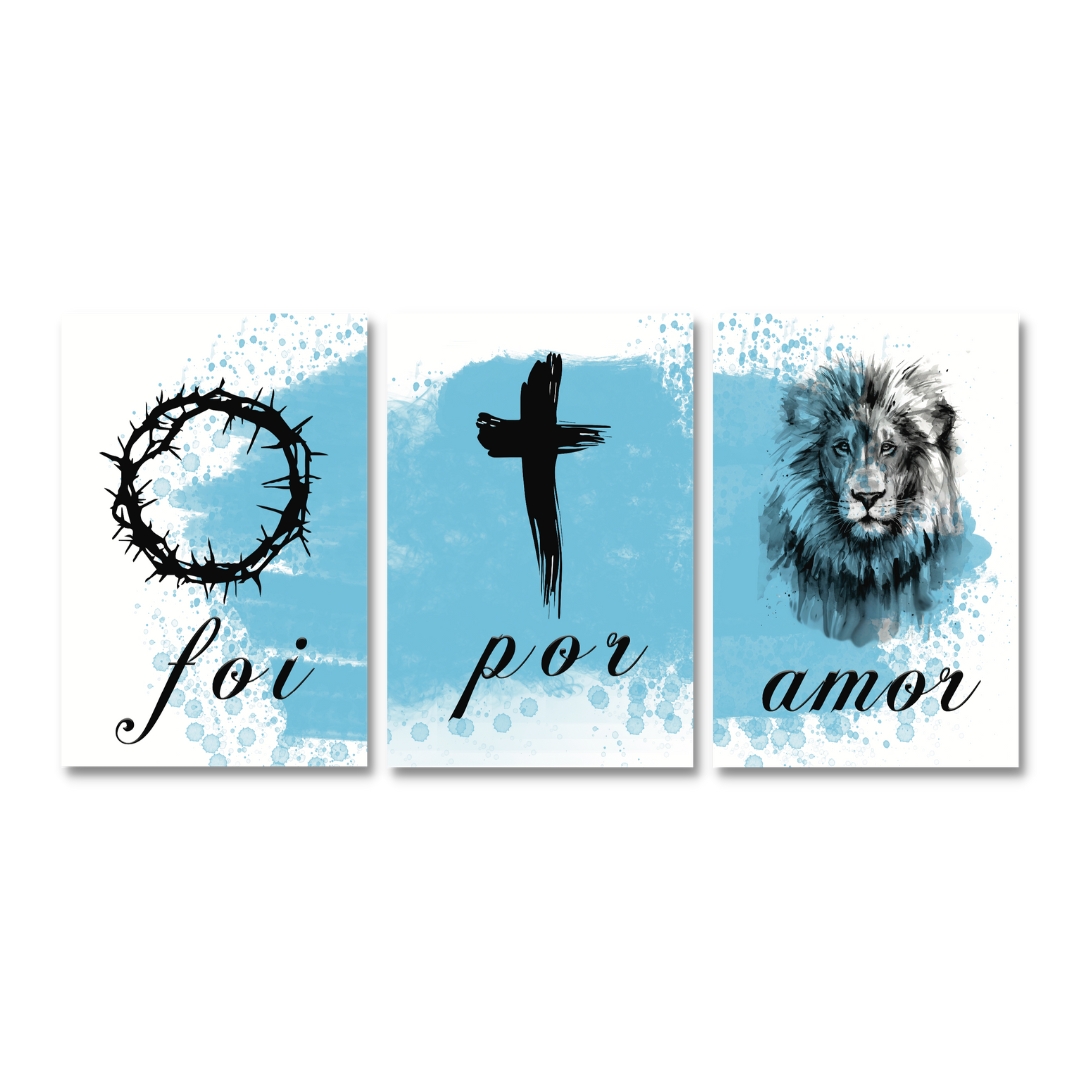 Quadros Decorativos Sala Frase Foi Por Amor Kit 3 Placas