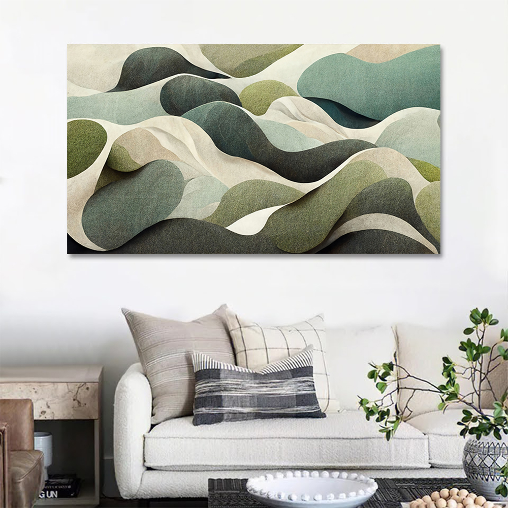 Quadro Decorativo Abstrato Ondas, Tela em Canvas na Horizontal ideal para ambiente de Sala de estar, jantar, reuniões, Quarto e Hall de entrada (100x70 cm)
