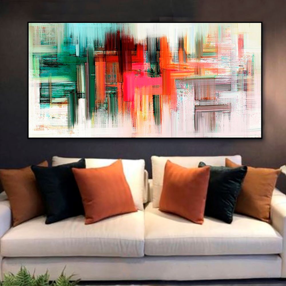 Quadro Decorativo Abstrato Vibrante, Tela em Canvas na Horizontal ideal para ambiente de Sala, Quarto e Hall de entrada (100x70 cm)