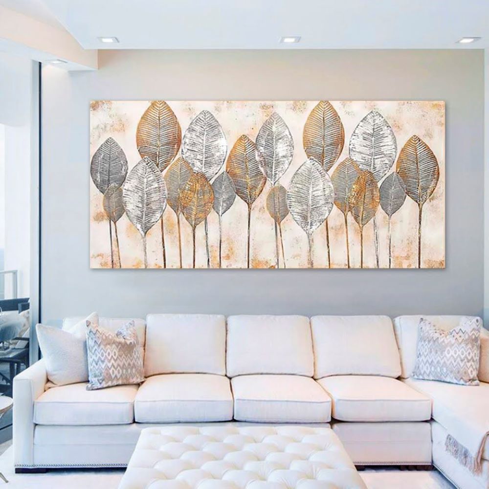 Quadro Decorativo Botânico Folhas, Tela em Canvas na Horizontal, ideal para ambiente de Sala, Quarto e Hall (100x70 cm)