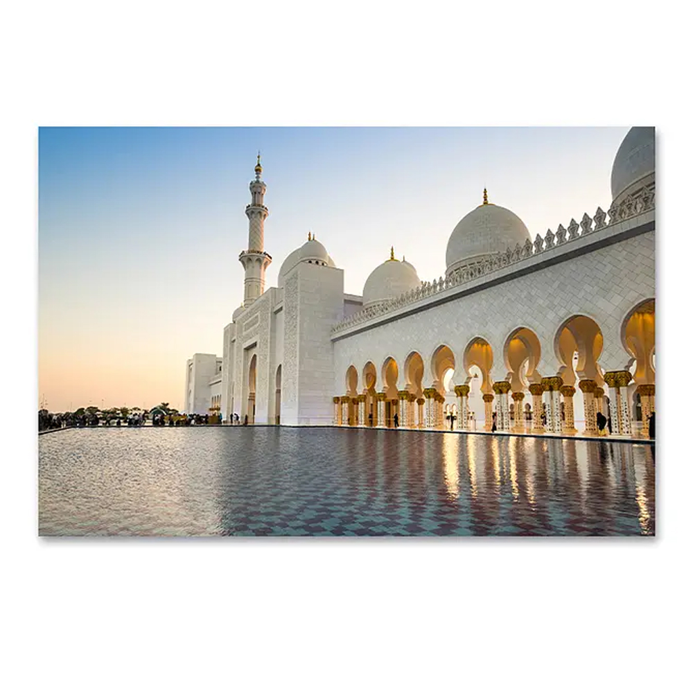 Quadro Decorativo Cidade Abu Dahbi Mesquita Sheikh Zayed, Tela em Canvas na Horizontal ideal para ambiente de Sala de estar, jantar, reuniões, Quarto e Hall de entrada (100x70 Cm)