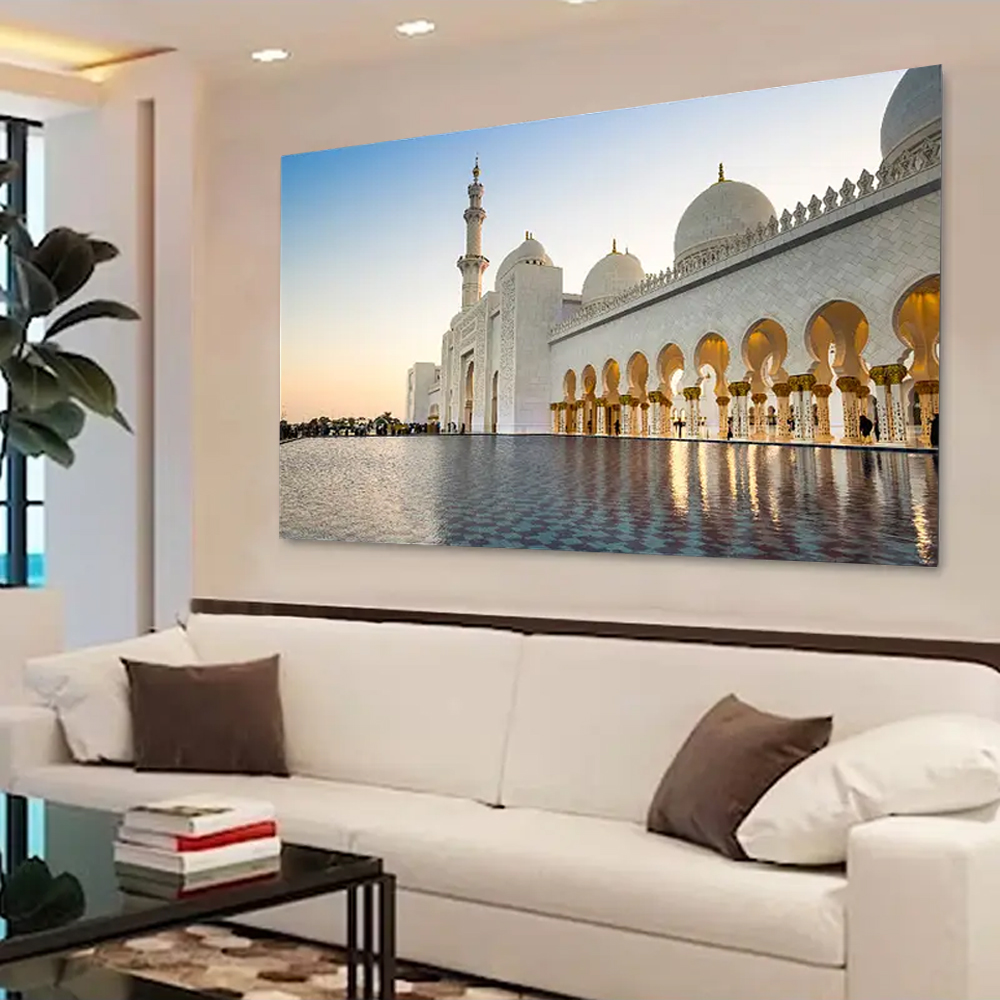 Quadro Decorativo Cidade Abu Dahbi Mesquita Sheikh Zayed, Tela em Canvas na Horizontal ideal para ambiente de Sala de estar, jantar, reuniões, Quarto e Hall de entrada (100x70 Cm)