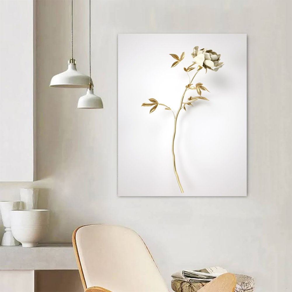 Quadro Decorativo Floral Fotografico Dourado, Tela em Canvas na Vertical ideal para ambiente de Sala de estar, jantar, reuniões, Quarto e Hall de entrada (100x70 cm)
