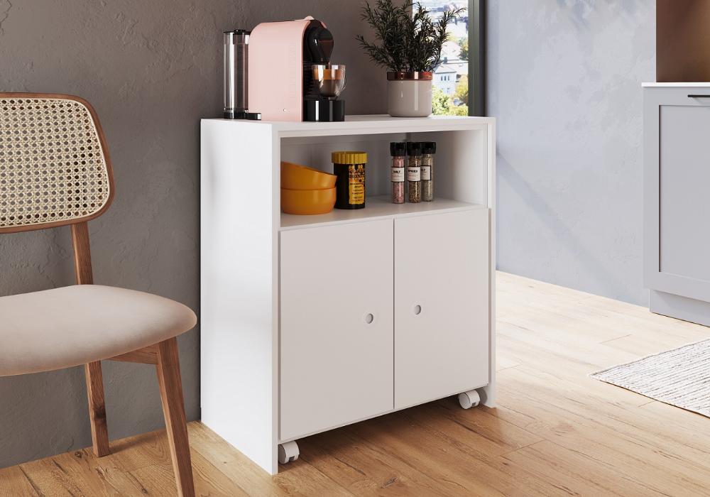Balcão Organizador Multiuso com Mesa Recolhivel e Rodizios Funcionale Branco - Art In Móveis
