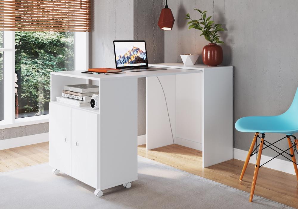 Balcão Organizador Multiuso com Mesa Recolhivel e Rodizios Funcionale Branco - Art In Móveis
