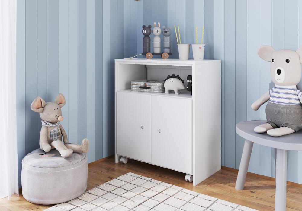 Balcão Organizador Multiuso com Mesa Recolhivel e Rodizios Funcionale Branco - Art In Móveis