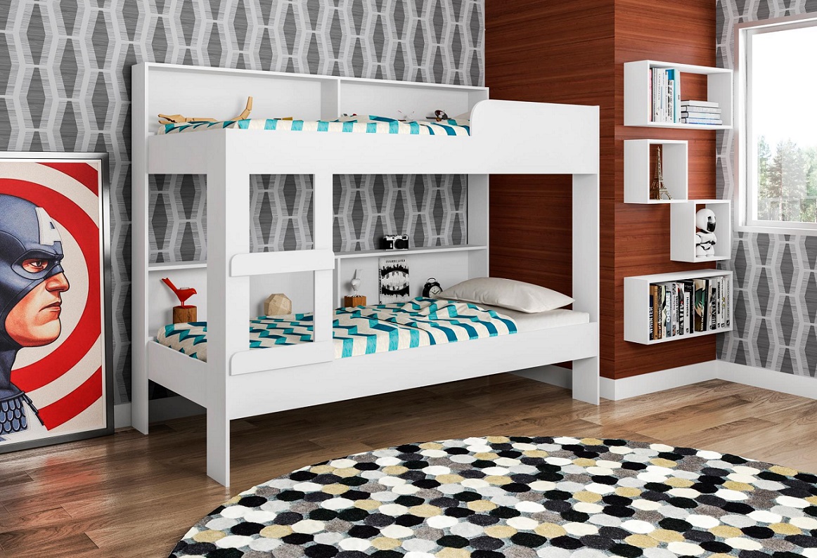 Beliche Com Estante 90 Miami Branco - Art In Móveis