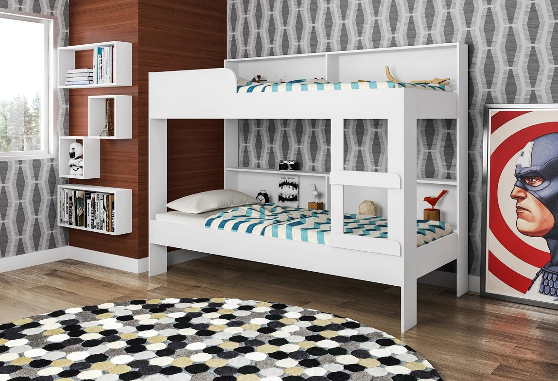 Beliche Com Estante 90 Miami Branco - Art In Móveis