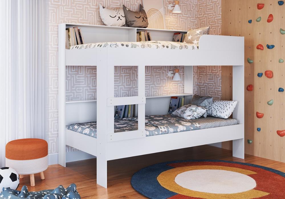 Beliche Solteiro com estante 90 San Diego Branco - Art In Móveis