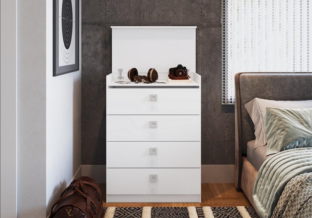 Cômoda 4 Gavetas c/ Gabinete Oculto Lock Branco - Art In Móveis