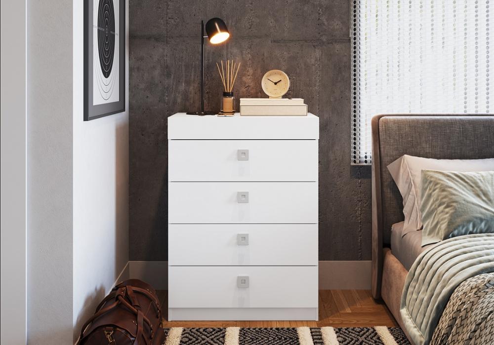 Cômoda 4 Gavetas c/ Gabinete Oculto Lock Branco - Art In Móveis