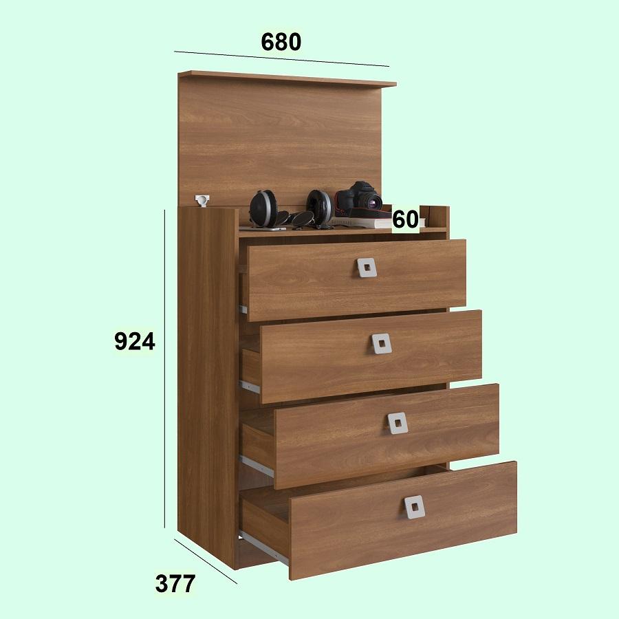 Cômoda 4 Gavetas c/ Gabinete Oculto Lock Nogal - Art In Móveis