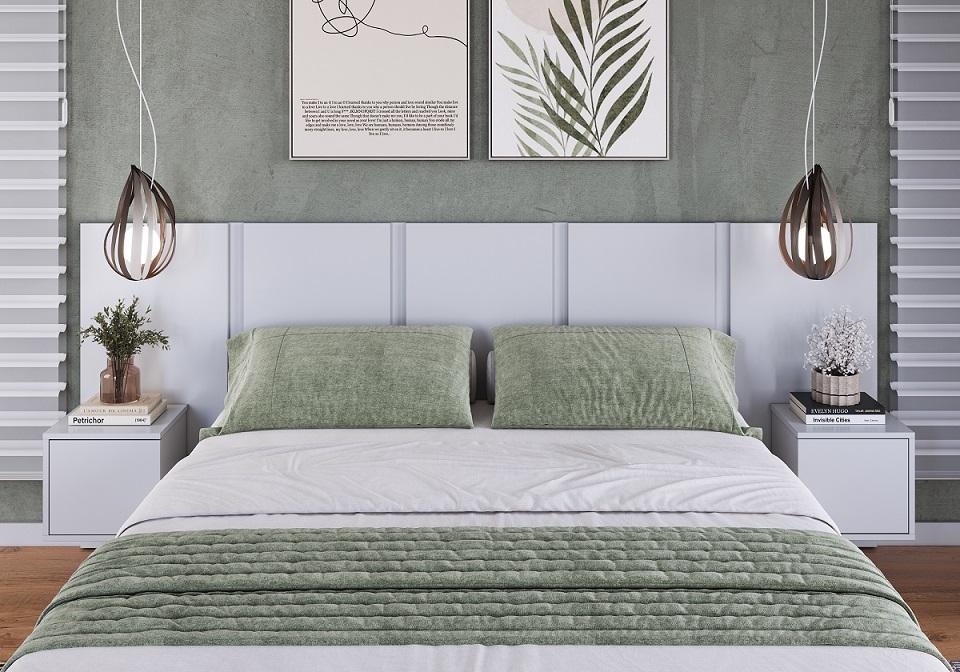 Cabeceira Cama Casal Queen Com Mesas 140/160 Zurique Branco