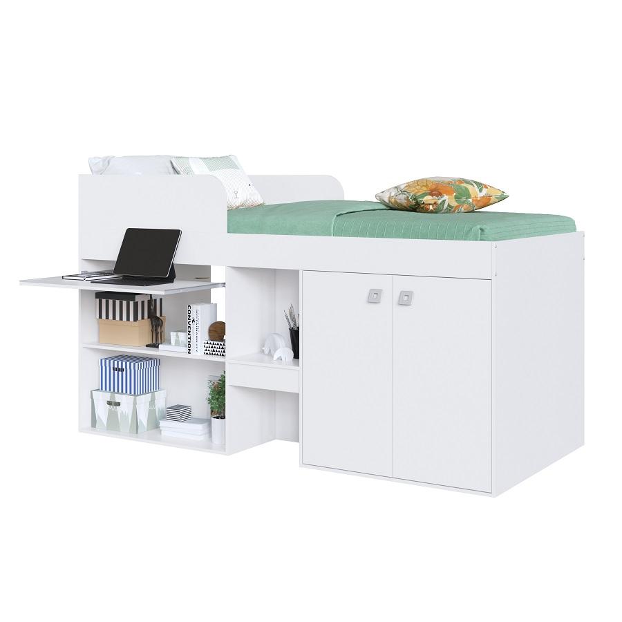 Cama Alta Multifuncional c/ escrivaninha 90 Monterey Branco