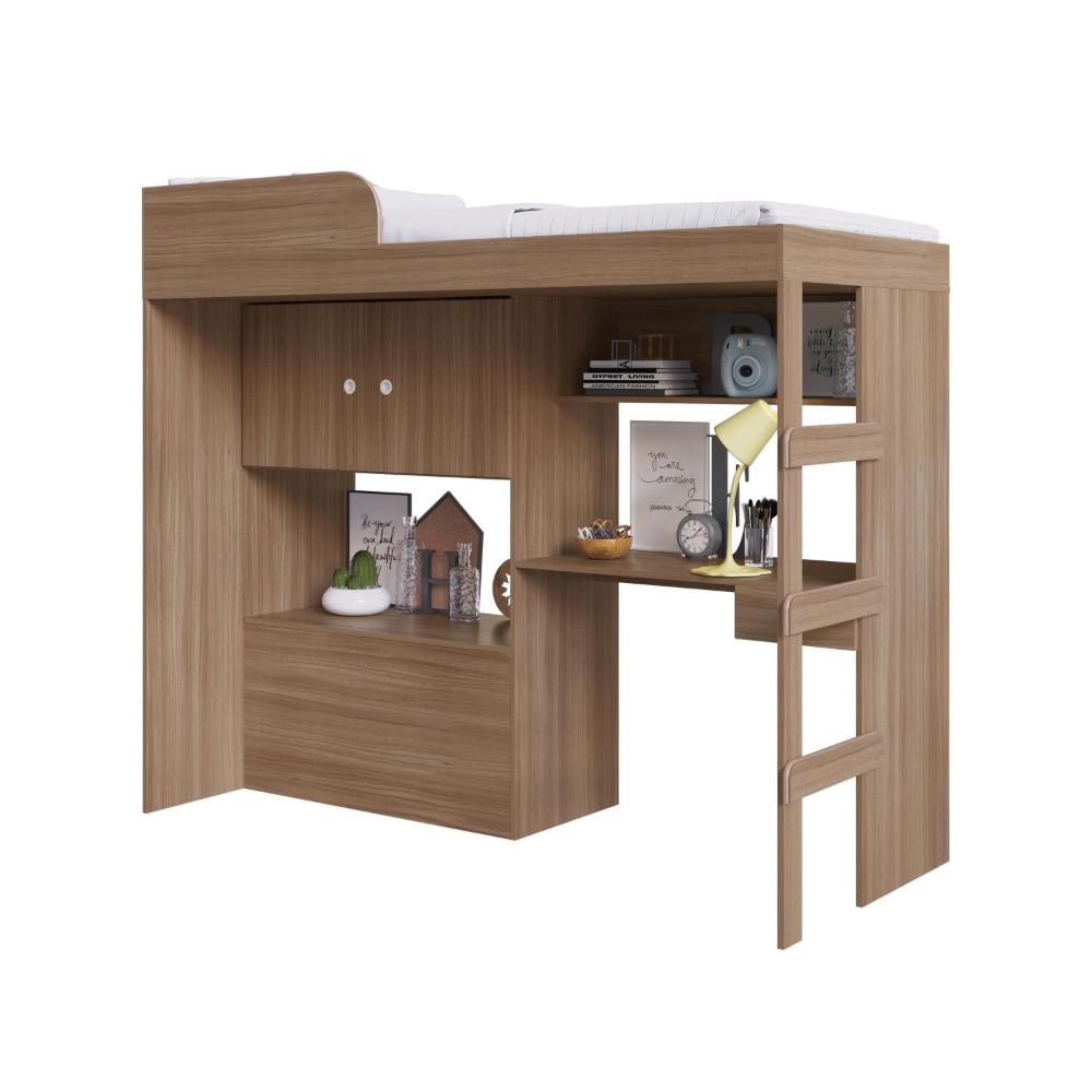 Cama Alta Multifuncional com baú e Estação de Trabalho 80 Lion Montana - Art In Móveis