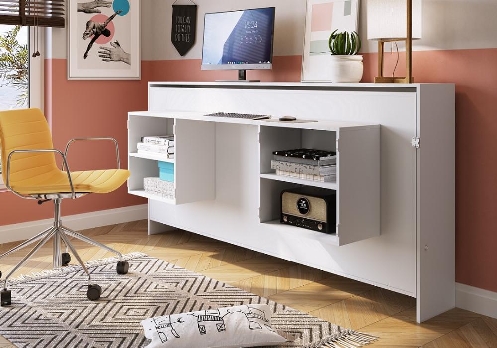 Cama Articulável Horizontal Solteiro c/ Estação de Trabalho 80 Latino Branco - Art in móveis