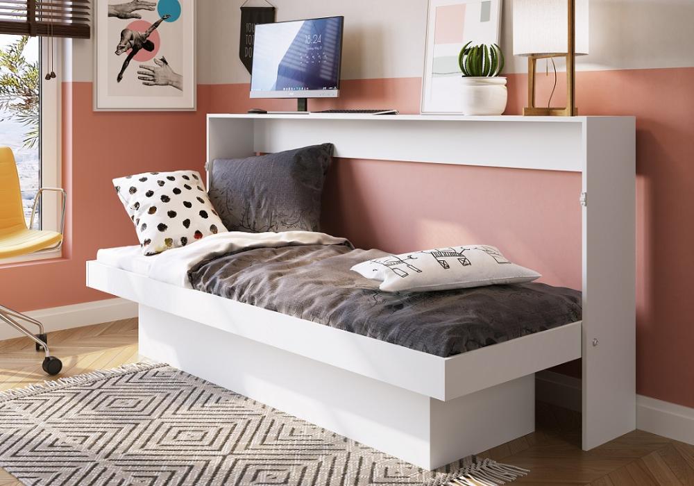 Cama Articulável Horizontal Solteiro c/ Estação de Trabalho 80 Latino Branco - Art in móveis