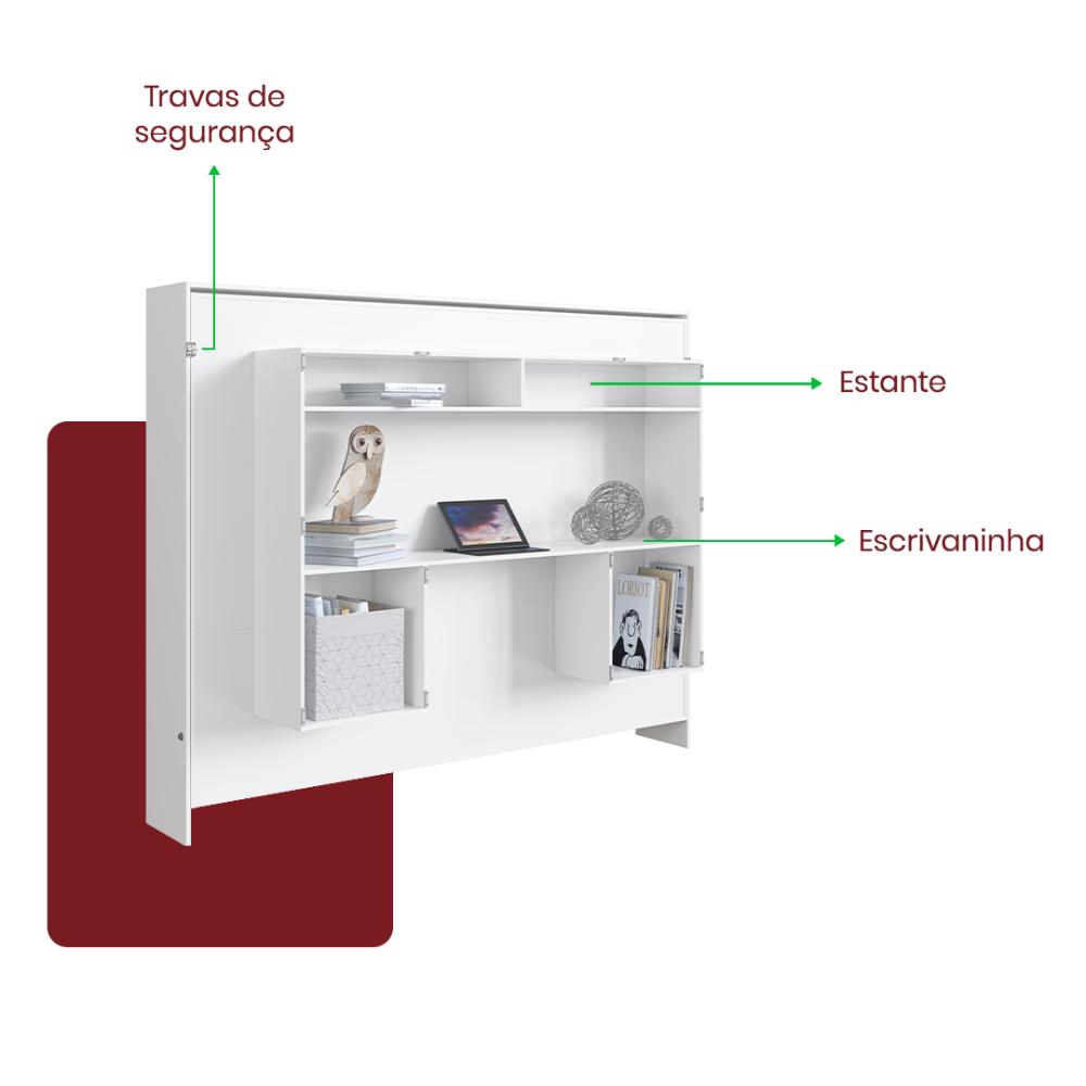 Cama Articulavel Horizontal Casal c/ Estacao de trabalho 140 Latino Branco