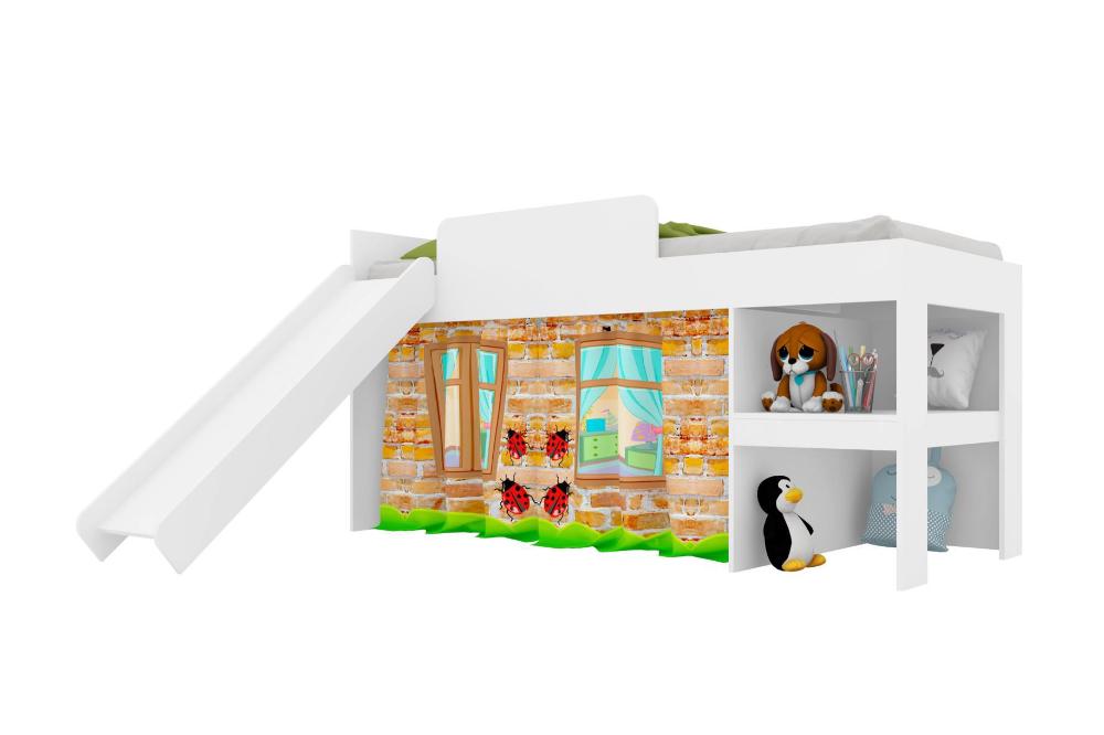 Cama Infantil com Escorregador e Cortina 90 Playground Branco - Art In Móveis