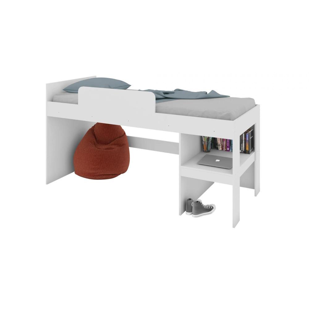 Cama Infantil com Escorregador e Cortina 90 Playground Branco - Art In Móveis