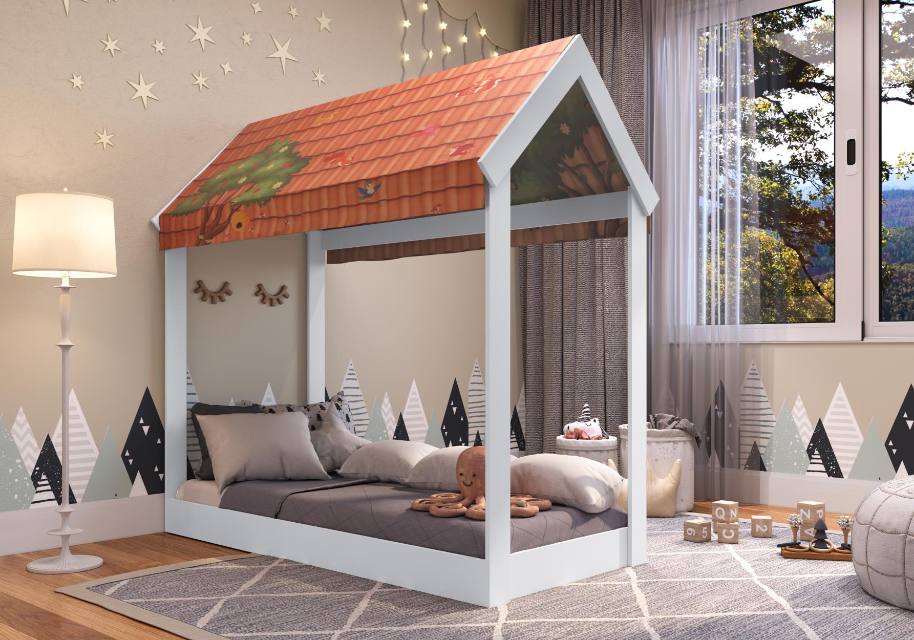 Cama Infantil com Telhado Montessoriano Branco - Art In Móveis