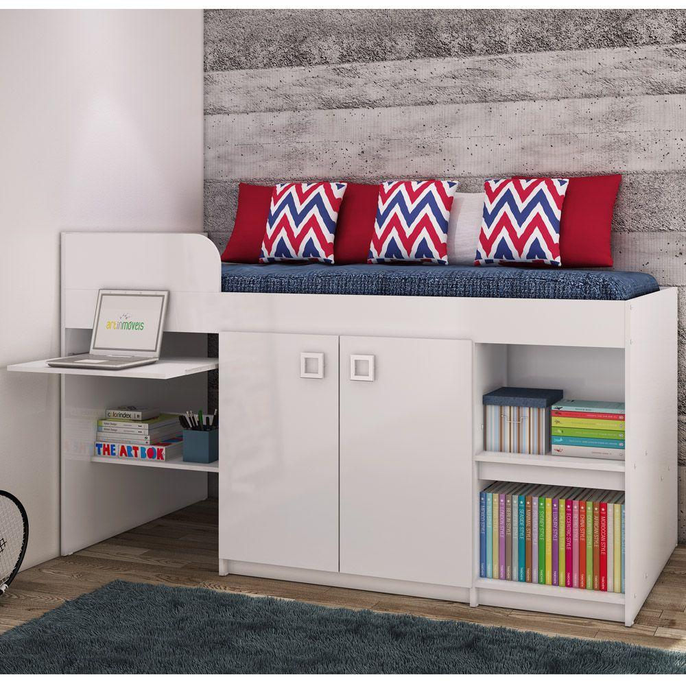 Cama Solteiro 90 Juvenile Multifuncional Branco -  Art In Móveis