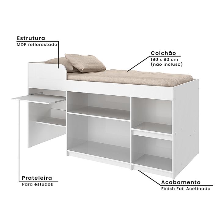 Cama Solteiro 90 Juvenile Multifuncional Branco -  Art In Móveis