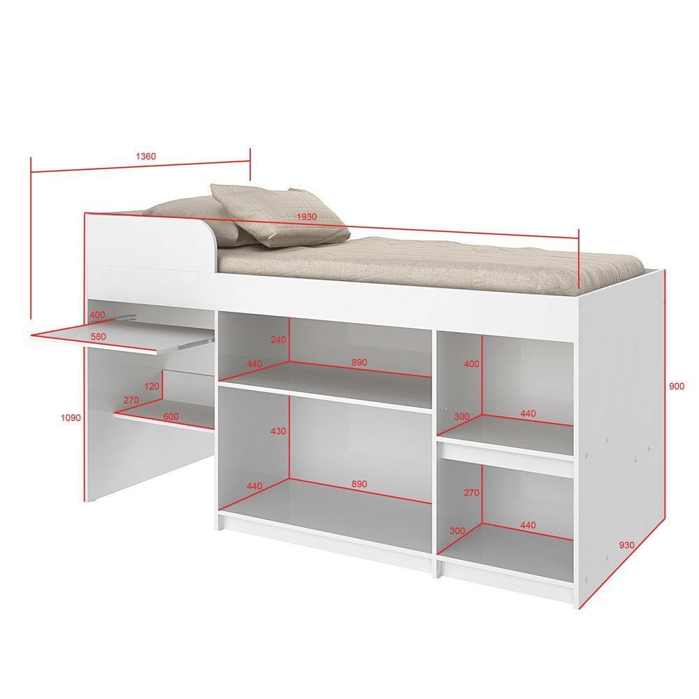 Cama Solteiro 90 Juvenile Multifuncional Branco -  Art In Móveis
