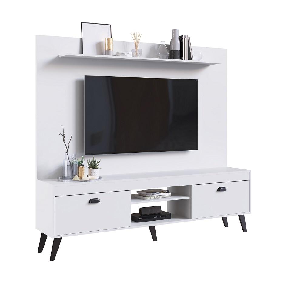 Conjunto Home Theater Rack e Painel Setubal Branco- Art In Moveis