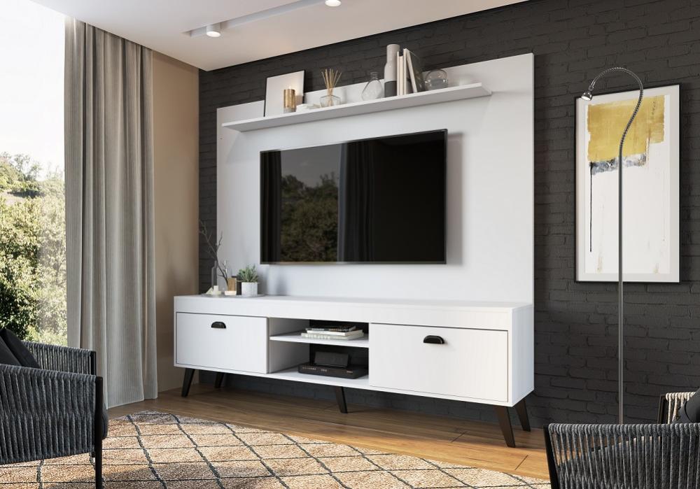 Conjunto Home Theater Rack e Painel Setubal Branco- Art In Moveis
