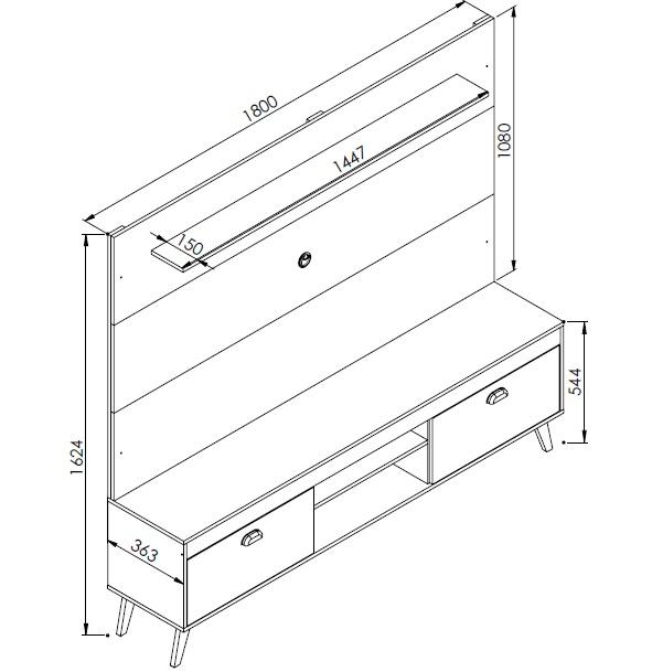 Conjunto Home Theater Rack e Painel Setubal Branco- Art In Moveis