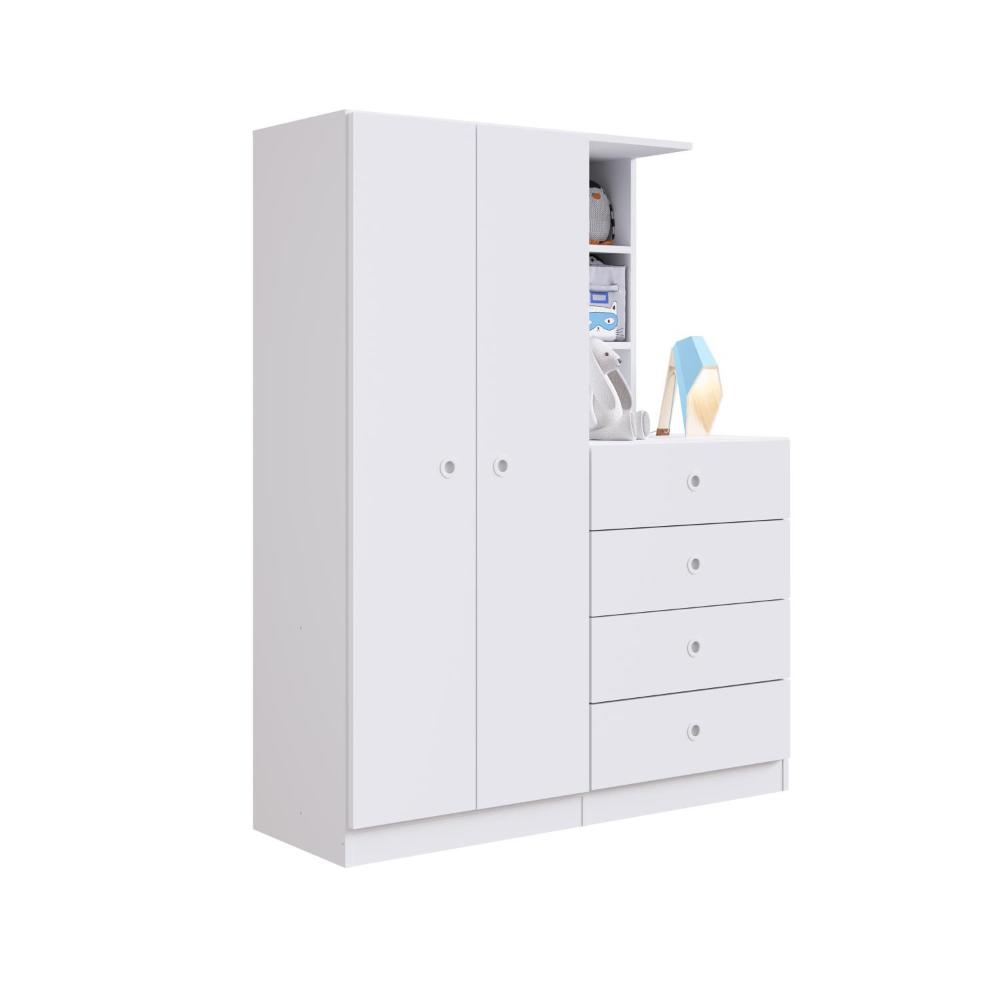 Guarda Roupas 2 Portas e Comoda 4 Gavetas Montessoriano Branco - Art In Móveis