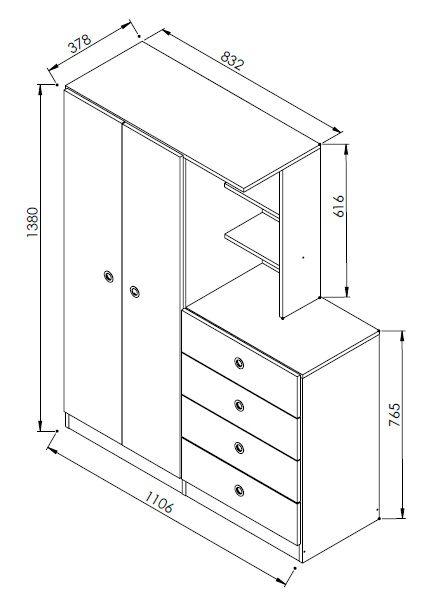 Guarda Roupas 2 Portas e Comoda 4 Gavetas Montessoriano Branco - Art In Móveis