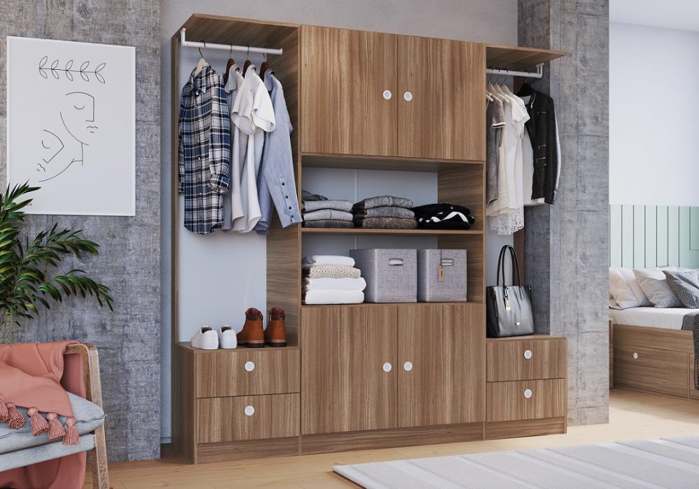 Guarda Roupas Casal 4 Portas e 4 Gavetas  e 2 cabideiros Closet Montana - Art In Móveis