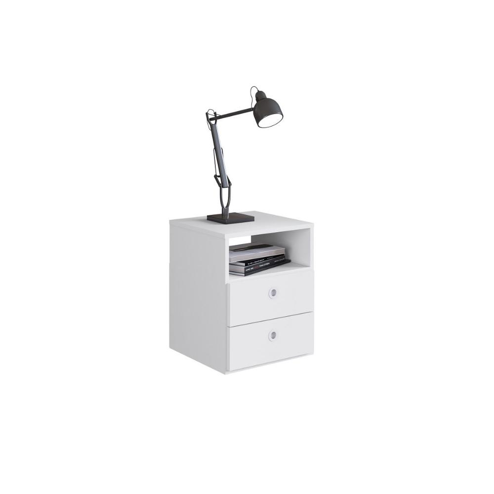 Mesa de Cabeceira com 2 Gavetas e 1 Prateleira Tokio Branco - Art In Móveis