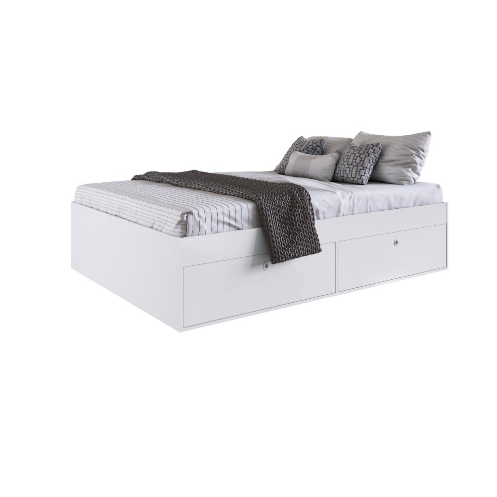 Quarto Casal com Cama Queen, Guarda roupas Mesas de Cabeceira 160 Tókio Branco