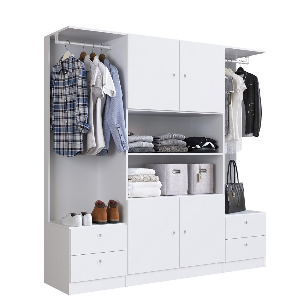 Quarto Casal com Cama Queen, Guarda roupas Mesas de Cabeceira 160 Tókio Branco